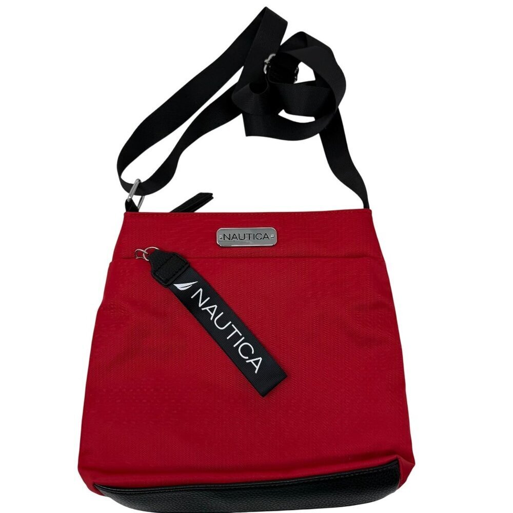 Nautica Red Crossbody Bag Adjustable Strap Zipper Closure Diver Purse Bright